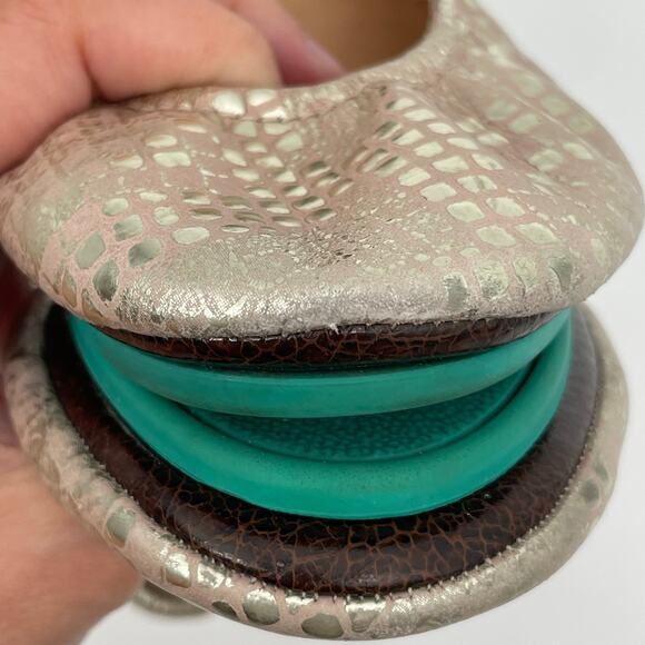 Tieks Romantic Blush Leather Ballet Flats Rose Gold Snakeskin Shiny Metallic 6 - Picture 16 of 16